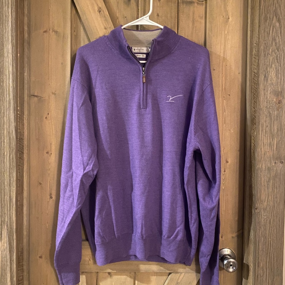 Peter Millar Men's XL Zip-Up Sweater in Purple 100% merino wool